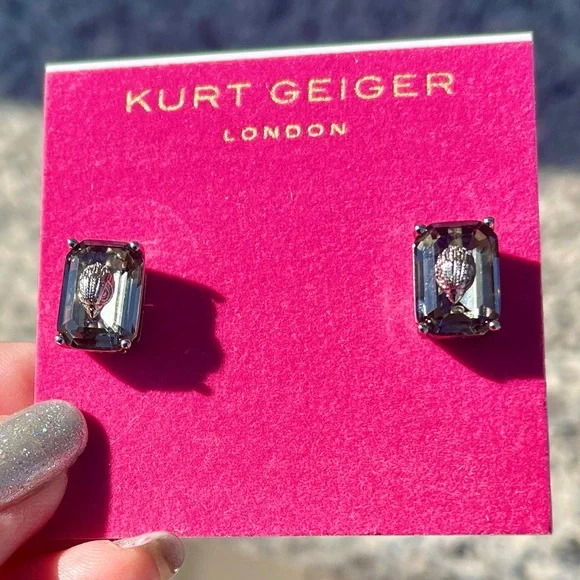 Kurt Geiger Earrings NEW W/tag Olive green Crystal Stud/gunmetal silver setting - Picture 12 of 12